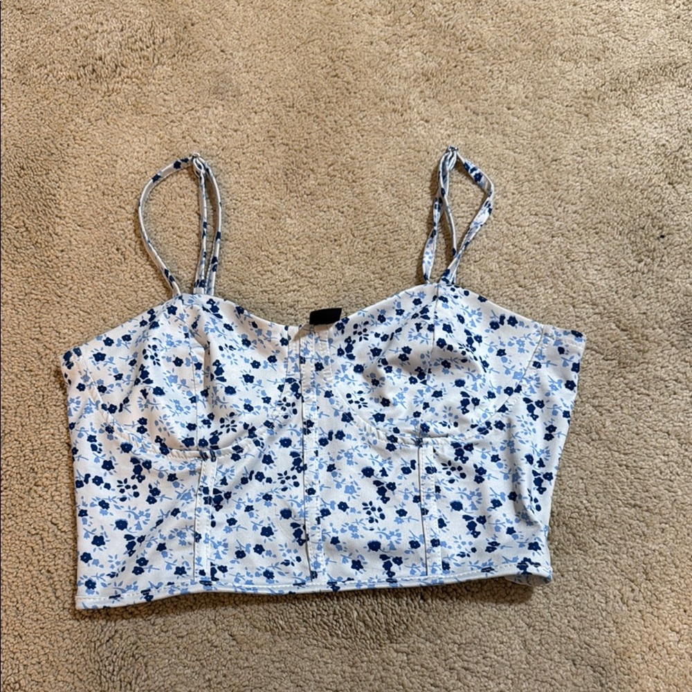 Floral Blue and White Women's Top